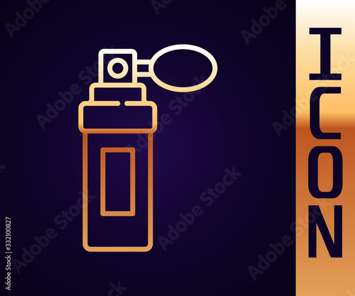 Gold line Perfume icon isolated on black background. Vector Illustration