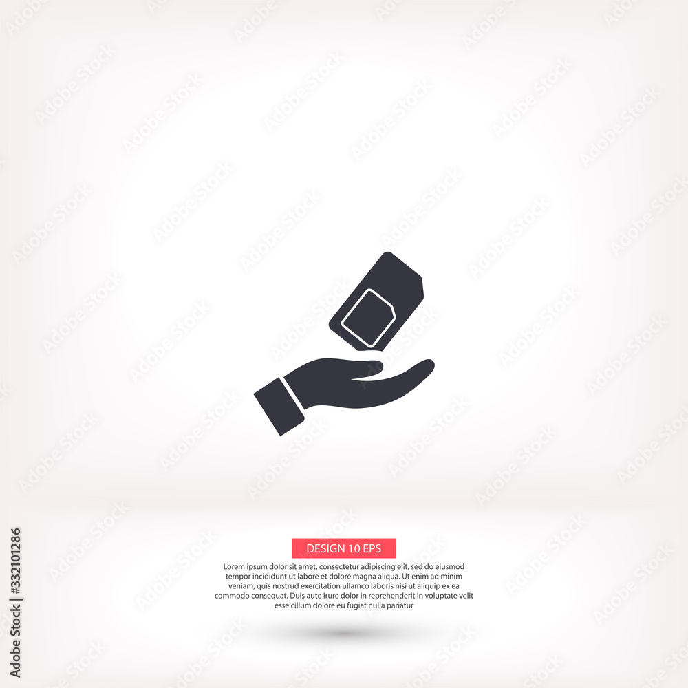 sim card in the hand icon , lorem ipsum Flat design sim card in the hand icon , lorem ipsum Flat design
