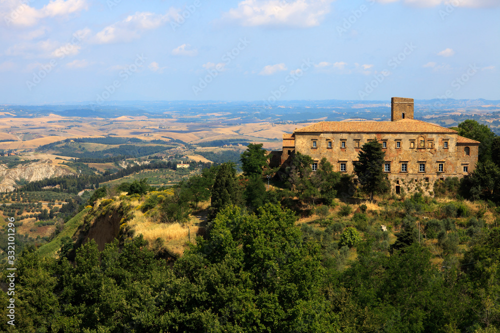 Volterra (SI), Italy - April 25, 2017: The hills near Volterra, Tuscany, Italy Volterra (SI), Italy - April 25, 2017: The hills near Volterra, Tuscany, Italy