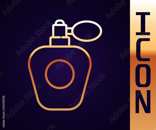 Gold line Perfume icon isolated on black background. Vector Illustration