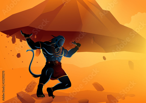 Fotografia Hanuman lifting up Dronagiri mountain