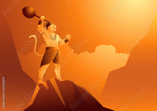 Hanuman standing on mountain