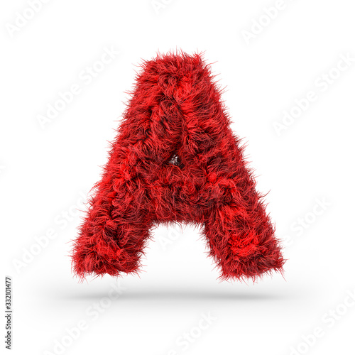 Capital letter A. Uppercase. Red fluffy and furry font. 3D