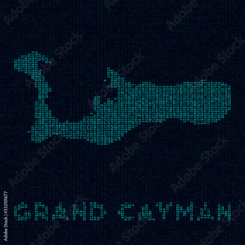 Grand Cayman tech map. Island symbol in digital style. Cyber map of Grand Cayman with island name. Astonishing vector illustration.