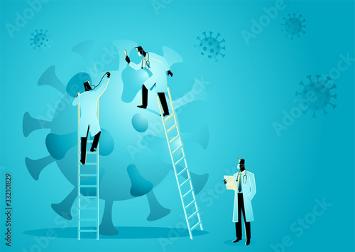 Team of doctors analyzing virus
