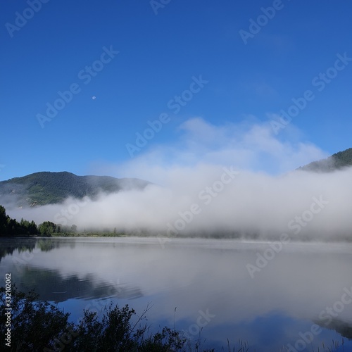 Fog in the early morning on a lake in Montana