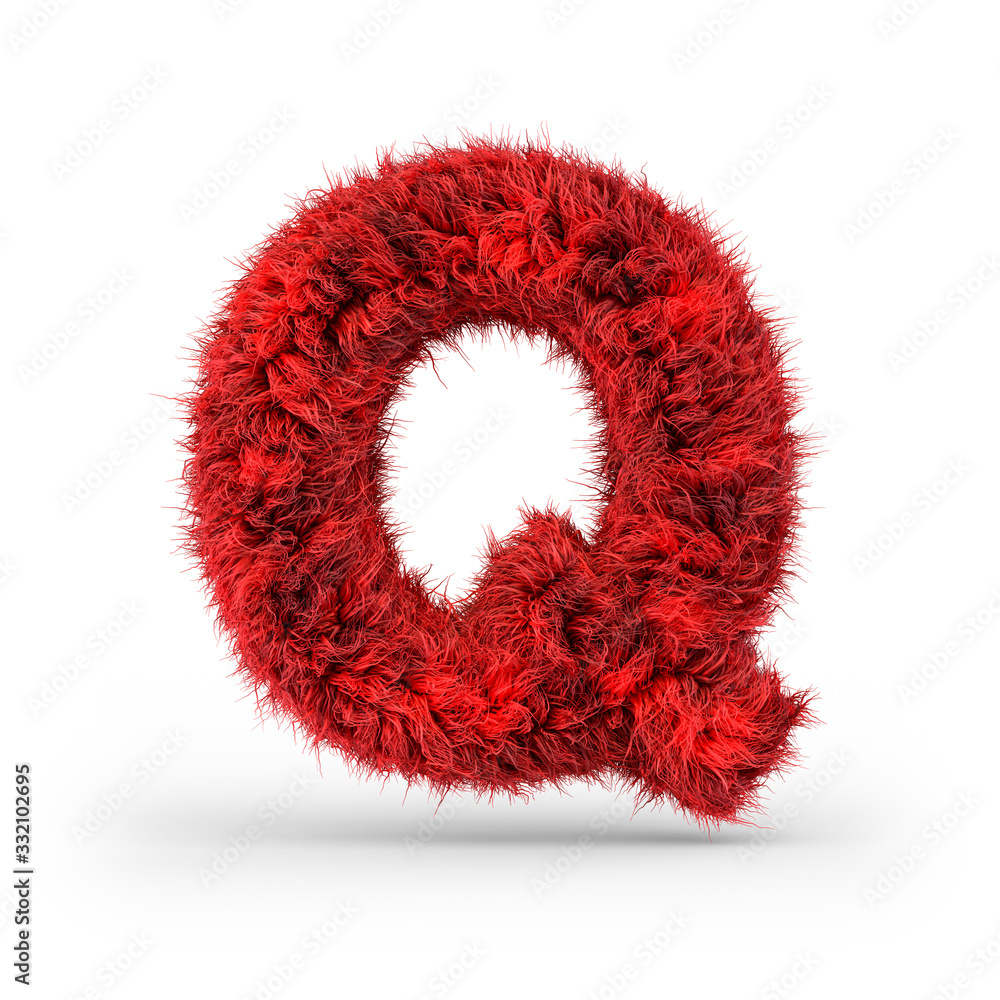 Capital letter Q. Uppercase. Red fluffy and furry font. 3D Capital letter Q. Uppercase. Red fluffy and furry font. 3D
