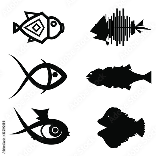 Fish logo, sign, icon. Hand drawn. Creative cartoon design. Modern, children's style. Fashion print for clothes, cards, picture, poster, banner for websites. Vector illustration