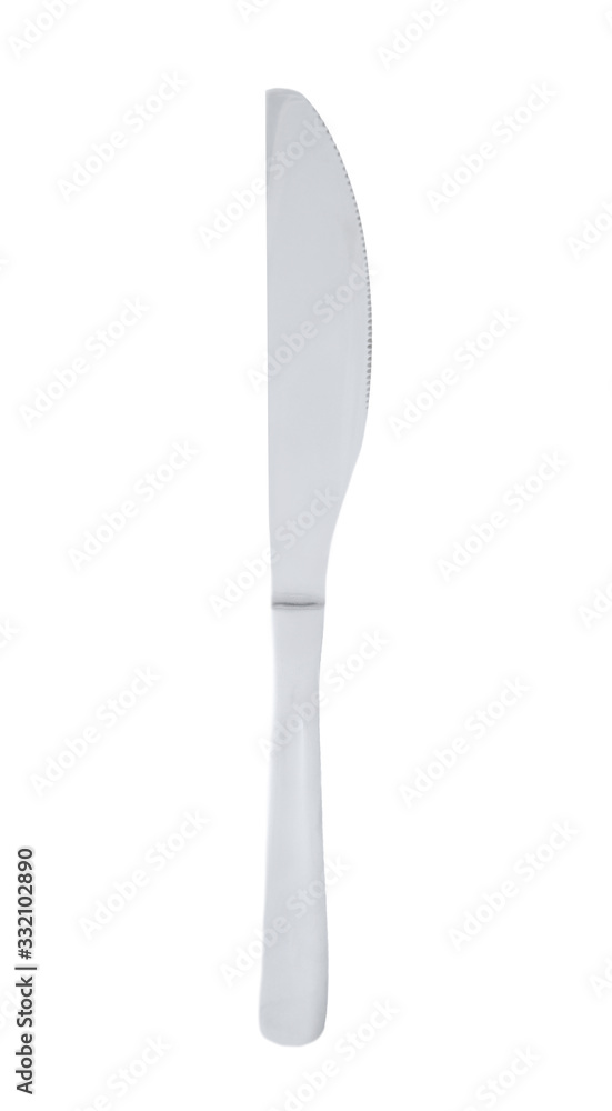 Clean shiny metal knife isolated on white, top view Clean shiny metal knife isolated on white, top view