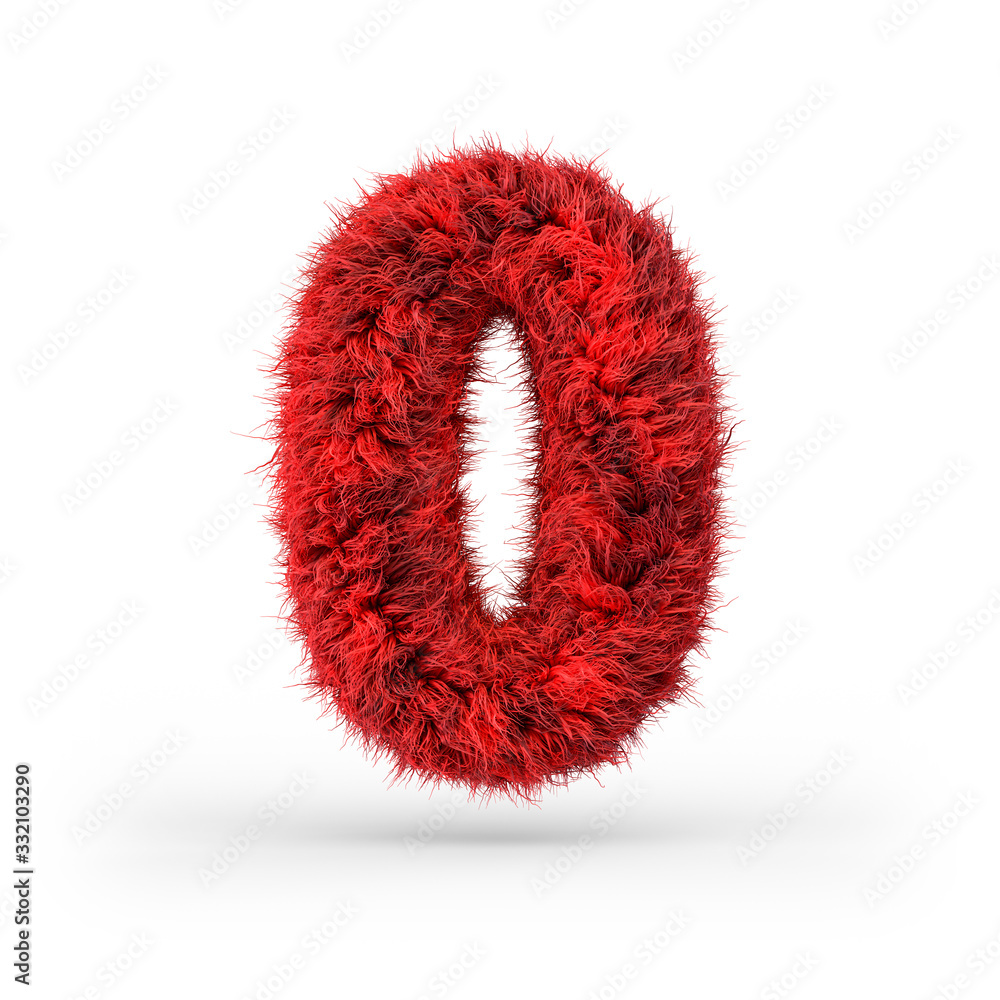 Number 0. Digital sign. Red fluffy and furry font. 3D Number 0. Digital sign. Red fluffy and furry font. 3D