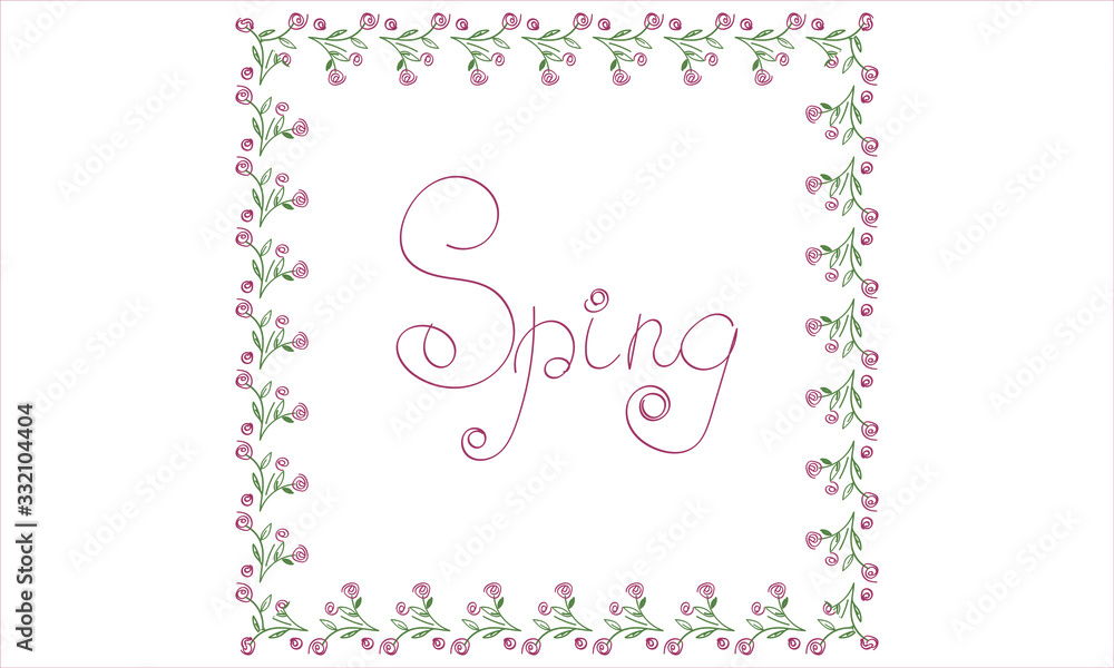 Square frame, flower wreath. the elements of the rose Bush. greeting card for spring, Easter. Doodle clip art Square frame, flower wreath. the elements of the rose Bush. greeting card for spring, Easter. Doodle clip art