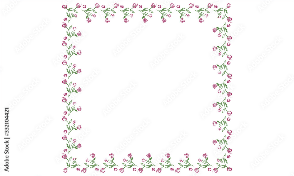Square frame, flower wreath. the elements of the rose Bush. greeting card for spring, Easter. Doodle clip art Square frame, flower wreath. the elements of the rose Bush. greeting card for spring, Easter. Doodle clip art