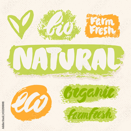 Organic, natural, bio and farm fresh. Set of labels for organic and natural food. 