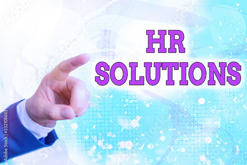 Writing note showing Hr Solutions. Business concept for all the technology businesses use to manage demonstratingnel photo