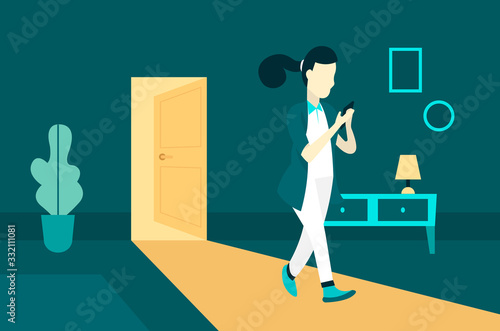 the girl comes home in the evening vector illustration