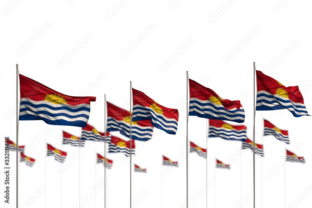 pretty national holiday flag 3d illustration. - Kiribati isolated flags placed in row with bokeh and space for text pretty national holiday flag 3d illustration. - Kiribati isolated flags placed in row with bokeh and space for text