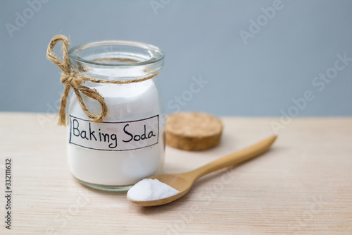 baking soda on wooden table