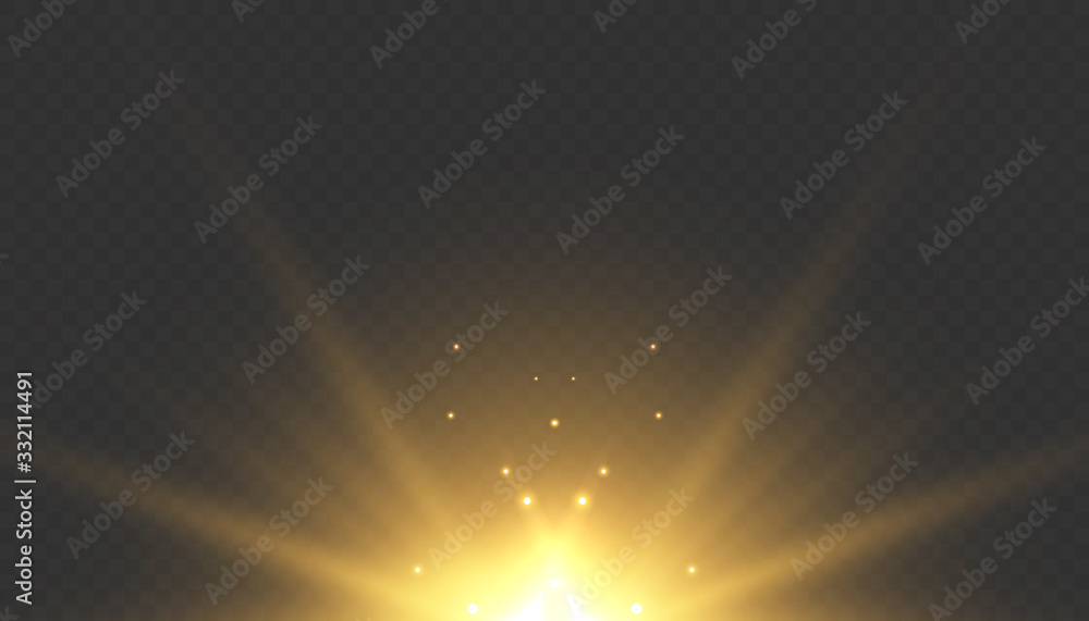 Obraz premium Star explosion vector illustration, glowing sun. Sunshine isolated on transparent background