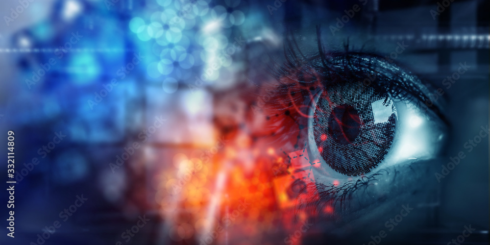 Close up of woman eye in process of scanning Close up of woman eye in process of scanning