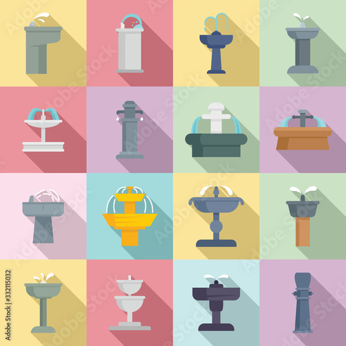 Drinking fountain icons set. Flat set of drinking fountain vector icons for web design