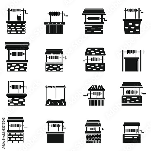 Water well farm icons set. Simple set of water well farm vector icons for web design on white background