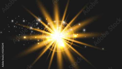 Glow isolated white light effect set, lens flare, explosion, glitter, line, sun flash and stars. Abstract special effect element design. Shine ray with lightning