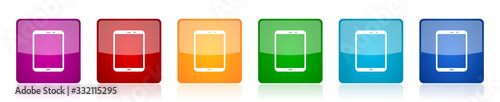 Tablet, mobile, phone, smartphone icon set, colorful square glossy vector illustrations in 6 options for web design and mobile applications