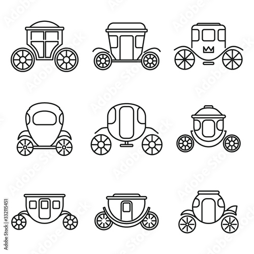 Brougham carriage icons set. Outline set of brougham carriage vector icons for web design isolated on white background