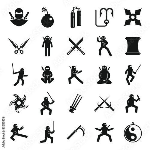 Ninja icons set. Simple set of ninja vector icons for web design on white background
