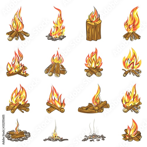 Campfire icons set. Cartoon set of campfire vector icons for web design