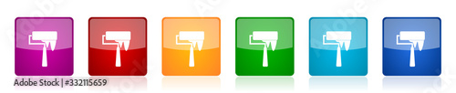 Paintroll icon set, colorful square glossy vector illustrations in 6 options for web design and mobile applications