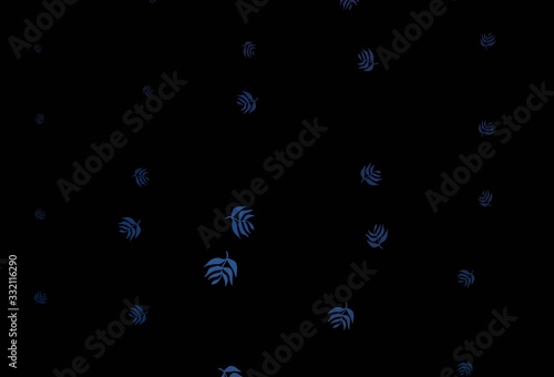 Dark BLUE vector abstract backdrop with leaves.