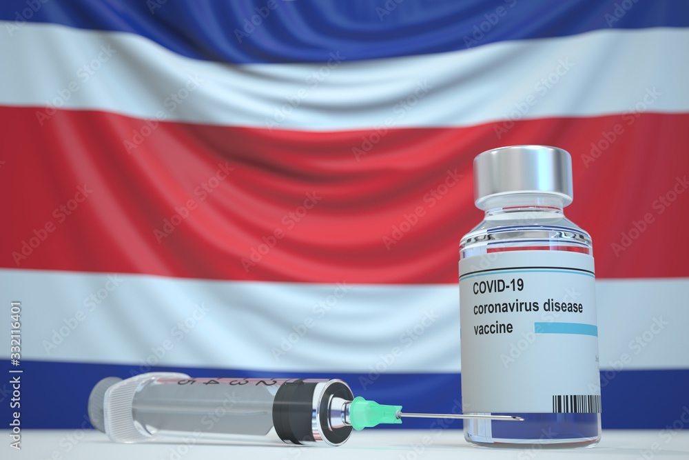 New coronavirus vaccine with flag of Costa Rica as a background, costa