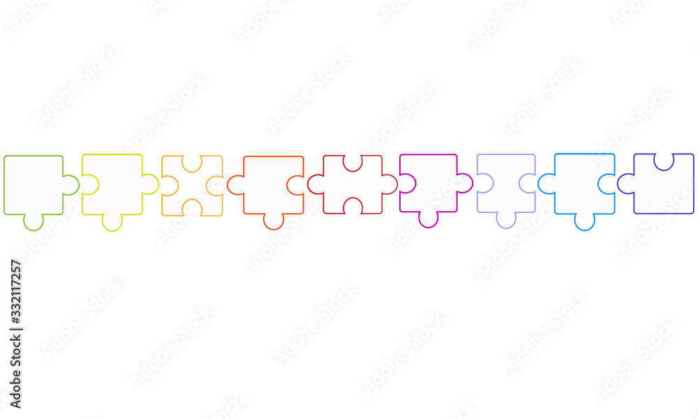 Obraz premium Bunt Puzzle Regenbogen Reihe Band Banner Puzzleteile Puzzelelemente Teile Elemente
