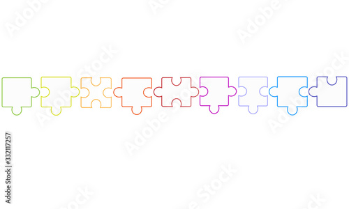 Bunt Puzzle Regenbogen Reihe Band Banner Puzzleteile Puzzelelemente Teile Elemente