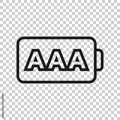 AAA battery icon in flat style. Power level vector illustration on white isolated background. Lithium accumulator business concept.