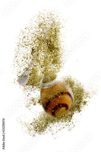 Yerba mate fly in a air isolated on white. 