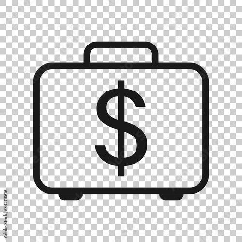 Money briefcase icon in flat style. Cash box vector illustration on white isolated background. Finance business concept.