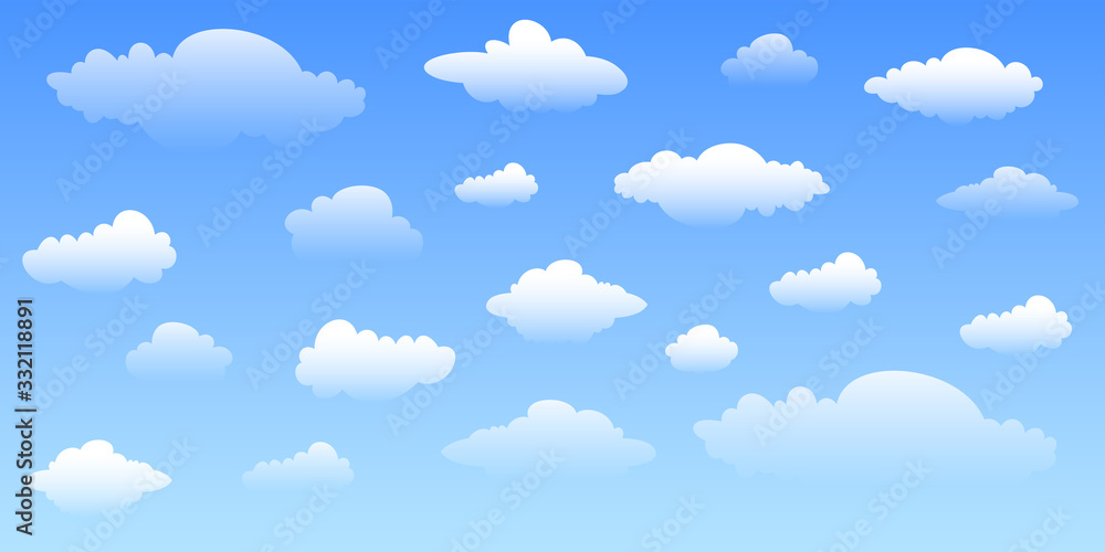 Seamless Cartoon clouds background. Vector blue sky