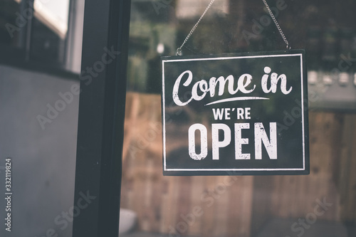 Come in we're open, vintage black retro sign