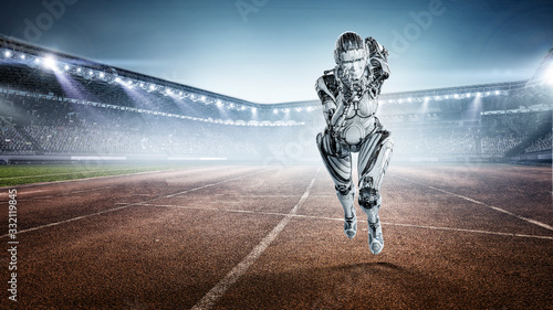 Cyborg silver running woman. Mixed media © Sergey Nivens
