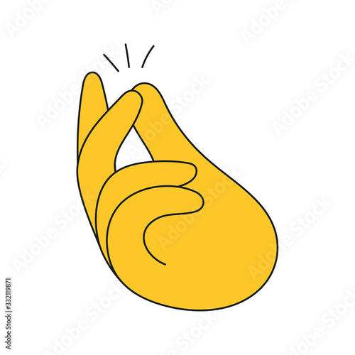 Easy or Ok sign, at the click of your fingers. Hand gesture with snapping fingers. Flat line yellow vector illustration on white.