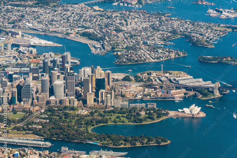 Aerial cityscape of Sydney Central Business District and Harbour