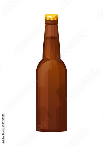 Glass beer brown bottle on white background isolated