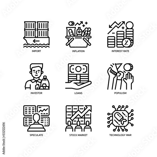 Economic crisis icons set
