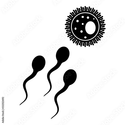 Fertilisation and ovulation concept. Medical and healthcare background with moving spermatozoon and female egg. Vector illustration