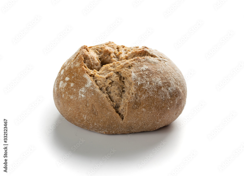 One Round Rye Bun Isolated on White Background One Round Rye Bun Isolated on White Background