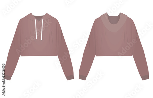 Woman pink crop hoodie. vector illustration