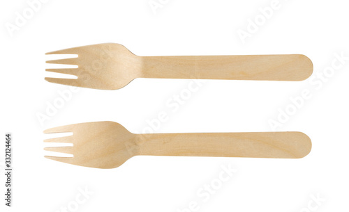Disposable Eco Friendly Wooden Fork Isolated on White Background