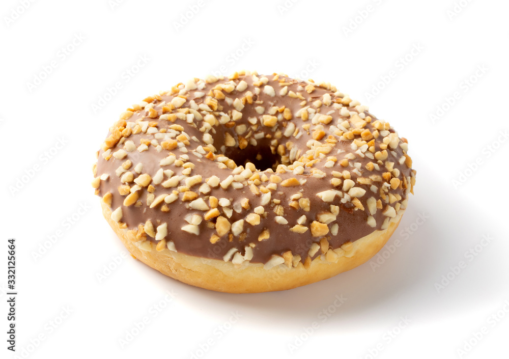 Brown Donut with Nuts Isolated on White Background Brown Donut with Nuts Isolated on White Background
